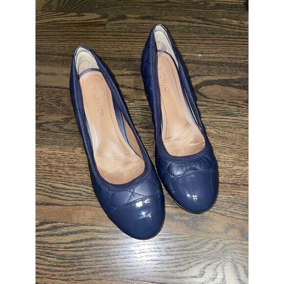 Vionic Ruby Womens Blue Leather Cap Toe Quilted Comfort Heels Size 9.5 - Picture 2 of 10